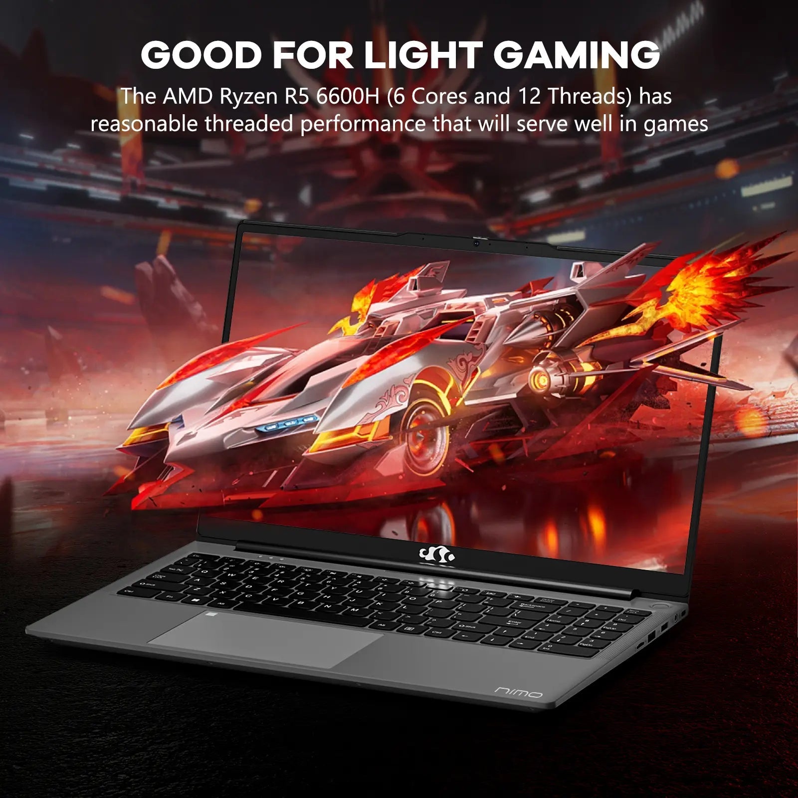 Nimo 15.6'' FHD IPS Business Gaming Laptop, AMD Ryzen 5 6600H, 6-Cores, 100W Type-C, Fingerprint, Backlit Keyboard, Numpad